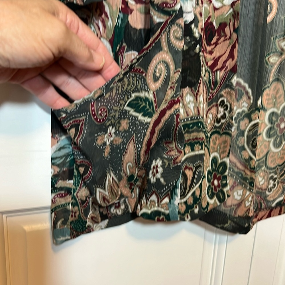 K&C semi sheer, floral print georgette Jacket, 3/4 sleeves, pockets, Women’s M - Picture 5 of 11